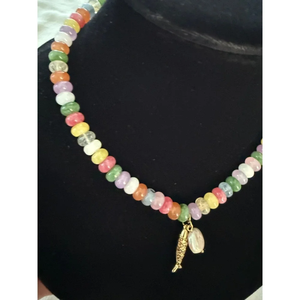 Elan Rainbow Beaded Fish Necklace Sardine Girl Coastal Jewelry